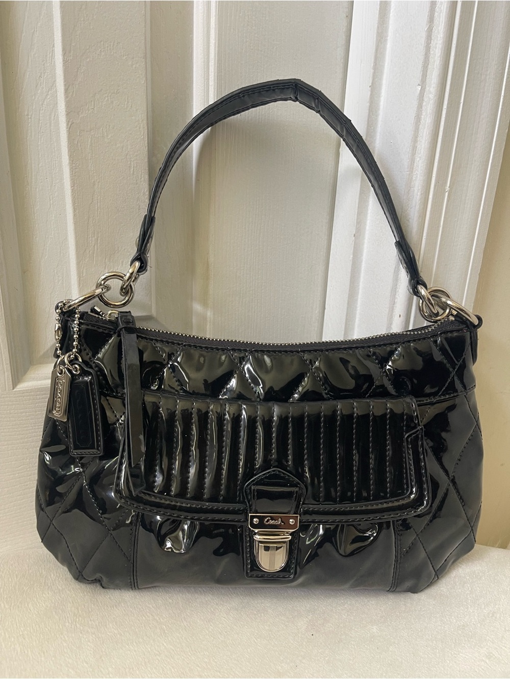 Coach Coach Poppy Liquid Gloss Black Patent Leather Shoulder Bag
